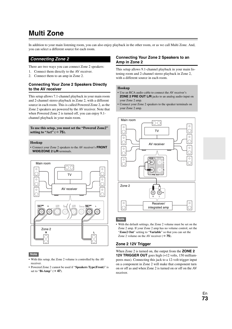 Multi zone, Connecting zone 2 | Onkyo TX-NR1008 User Manual | Page 73 / 104