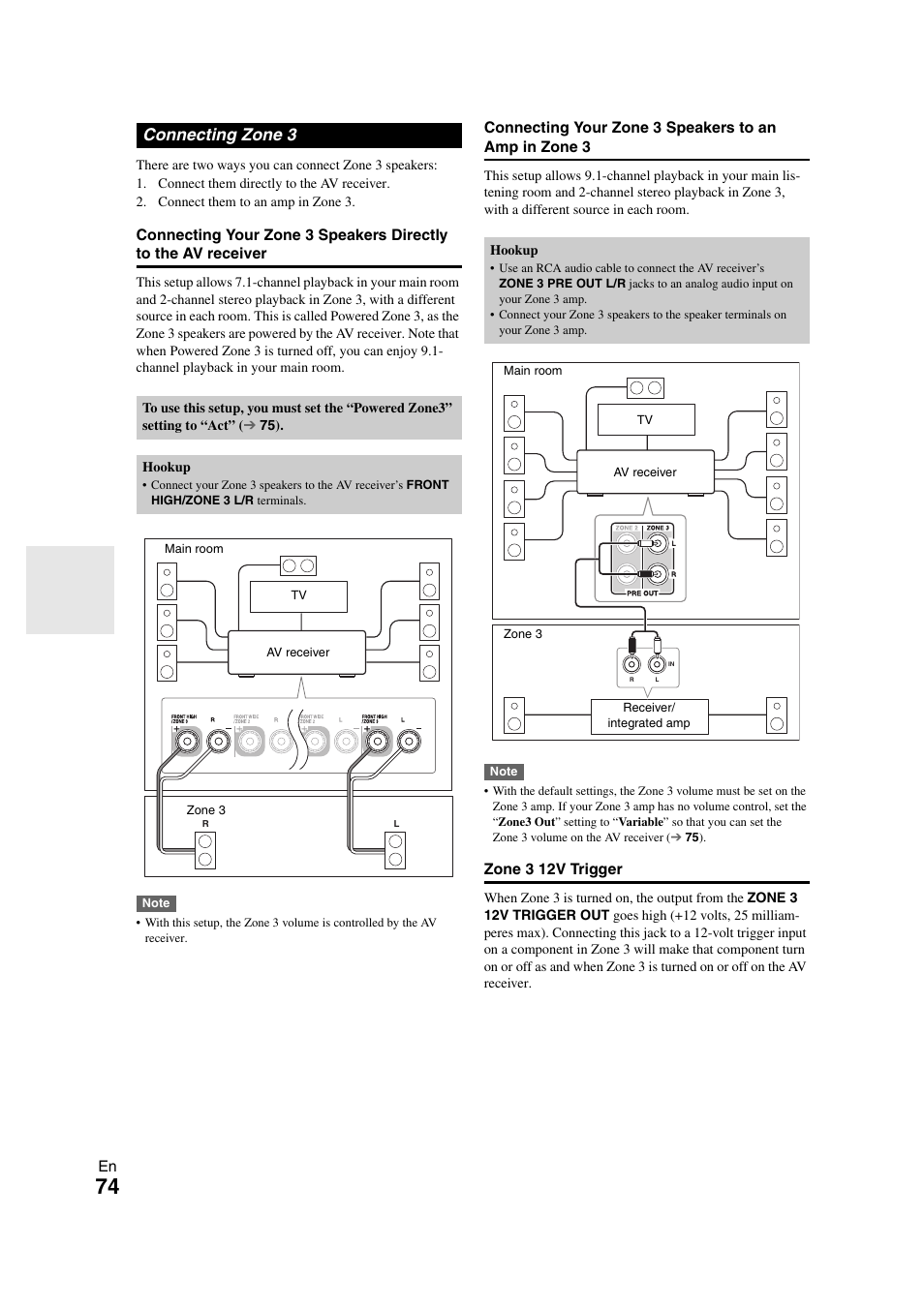 Connecting zone 3 | Onkyo TX-NR1008 User Manual | Page 74 / 104