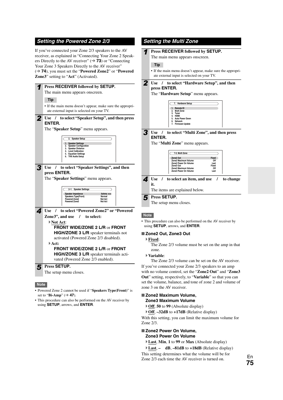 Setting the powered zone 2/3, Setting the multi zone, Fer to “setting the powered zone 2/3” for | E “setting the powered zone 2/3, 75 ), this s | Onkyo TX-NR1008 User Manual | Page 75 / 104