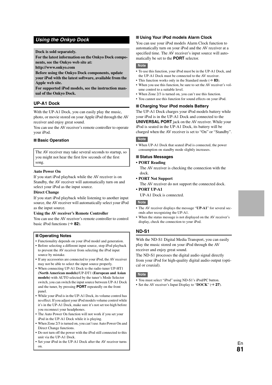 Using the onkyo dock | Onkyo TX-NR1008 User Manual | Page 81 / 104