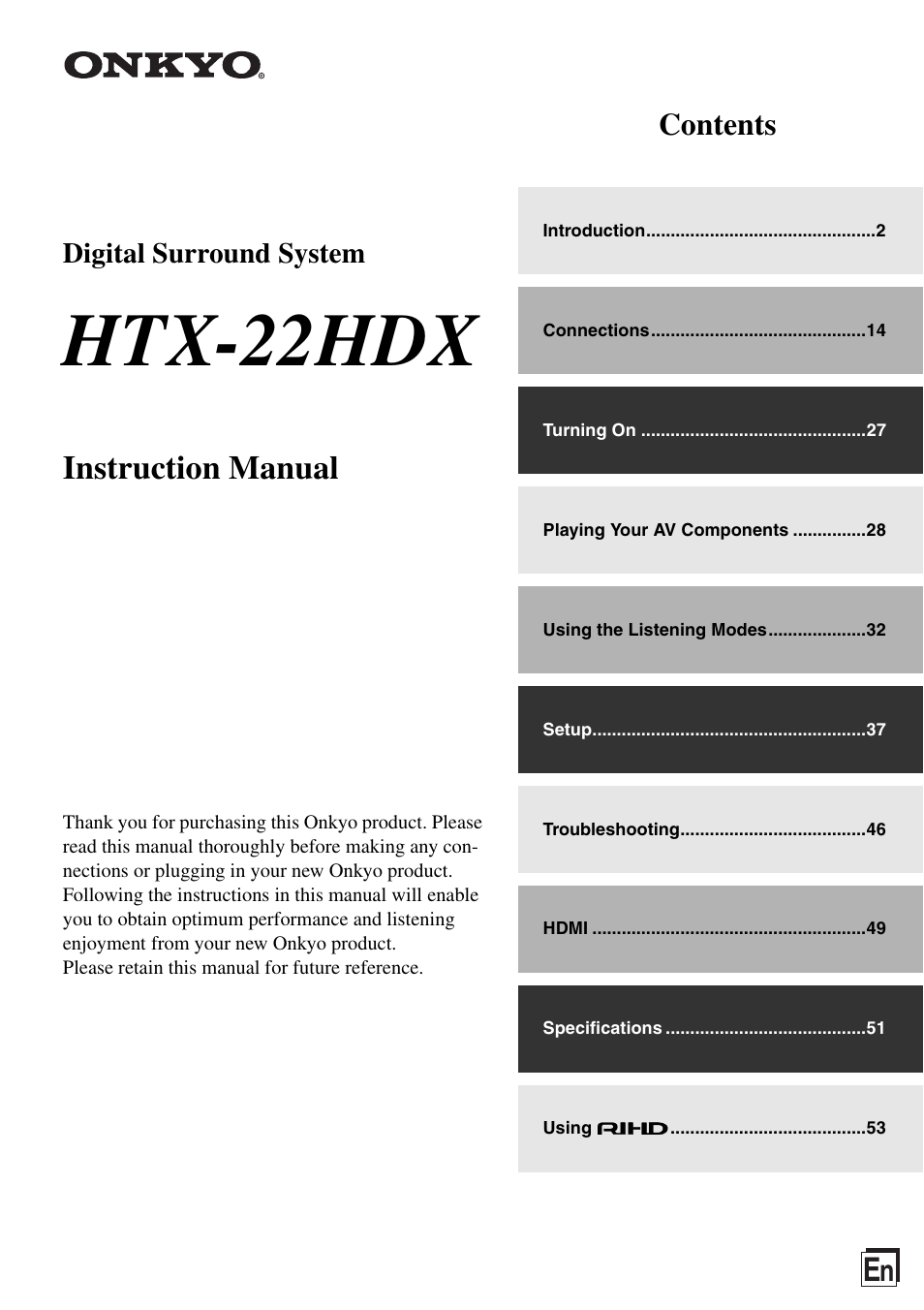 Onkyo HTX-22HDX User Manual | 56 pages