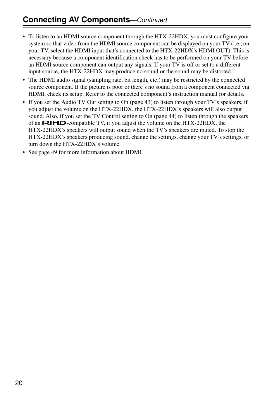 Connecting av components | Onkyo HTX-22HDX User Manual | Page 20 / 56