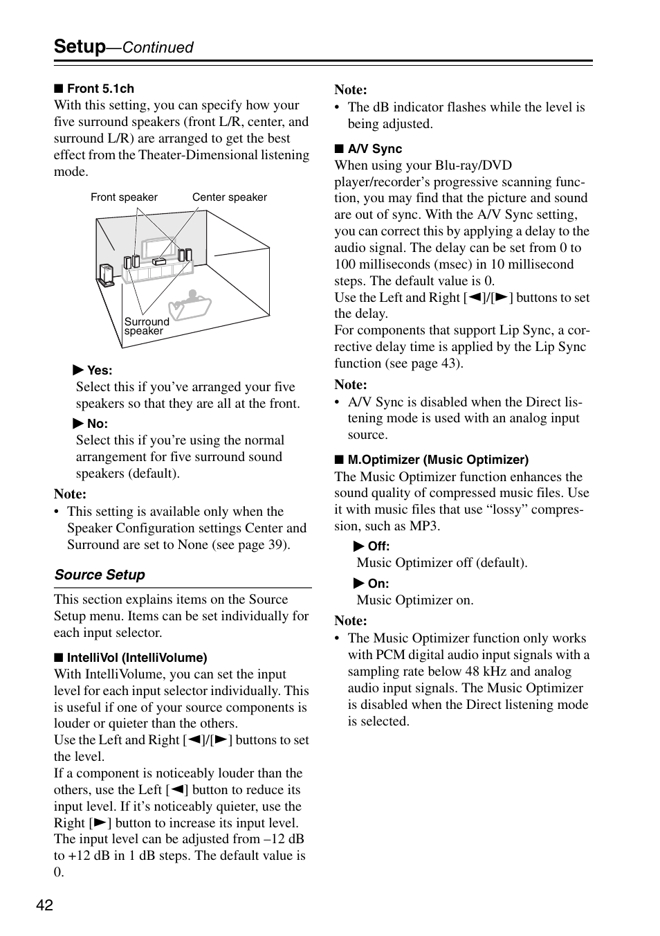 Indicator (42), Setup | Onkyo HTX-22HDX User Manual | Page 42 / 56