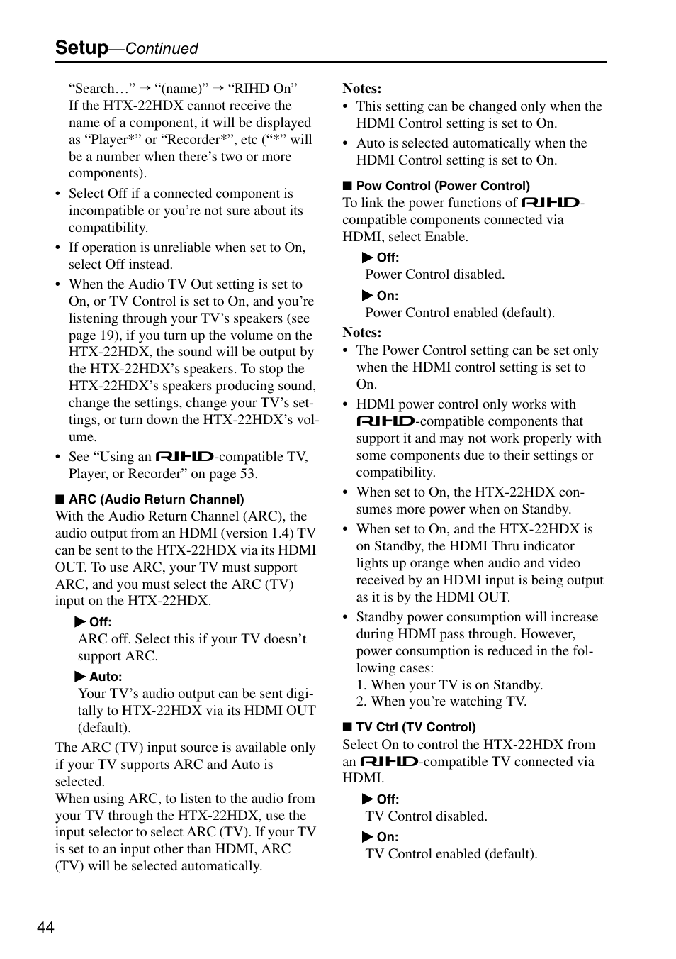 Setup | Onkyo HTX-22HDX User Manual | Page 44 / 56