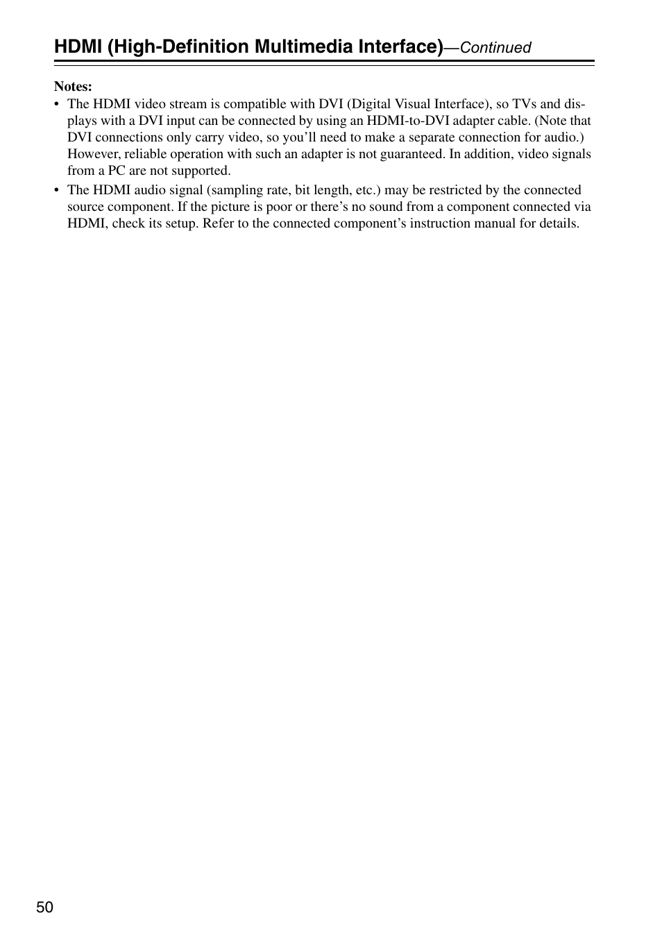 Hdmi (high-definition multimedia interface) | Onkyo HTX-22HDX User Manual | Page 50 / 56