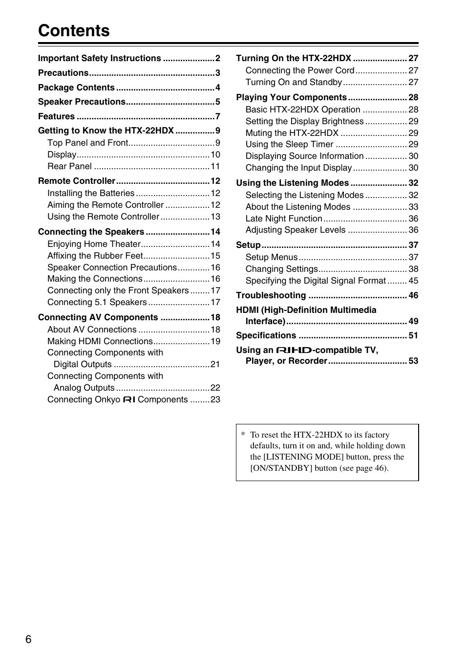 Onkyo HTX-22HDX User Manual | Page 6 / 56