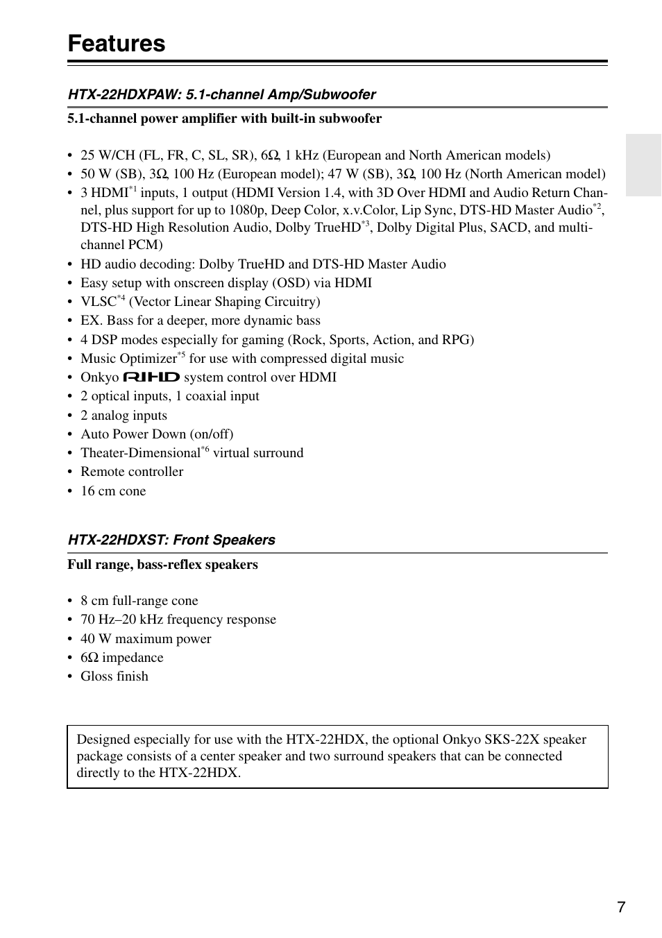 Features | Onkyo HTX-22HDX User Manual | Page 7 / 56