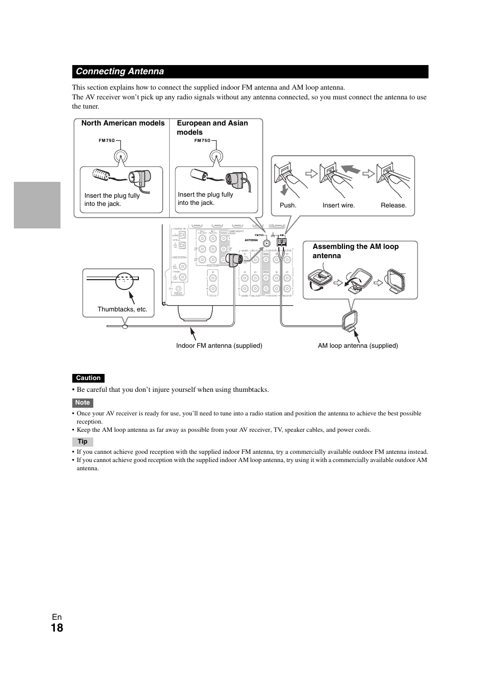 Connecting antenna | Onkyo TX-SR508 User Manual | Page 18 / 64
