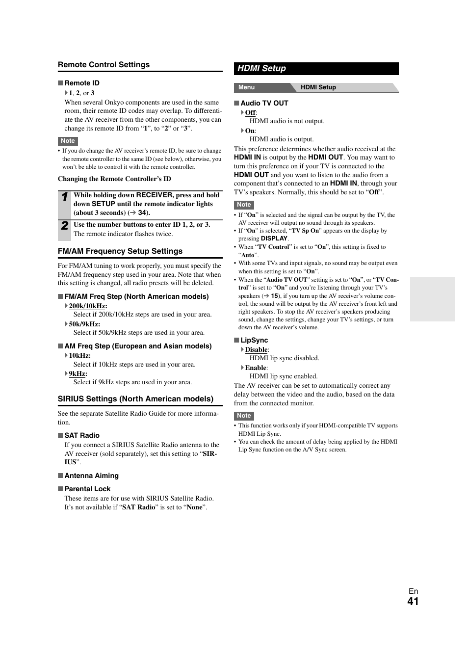 Hdmi setup, 41 ) whe | Onkyo TX-SR508 User Manual | Page 41 / 64