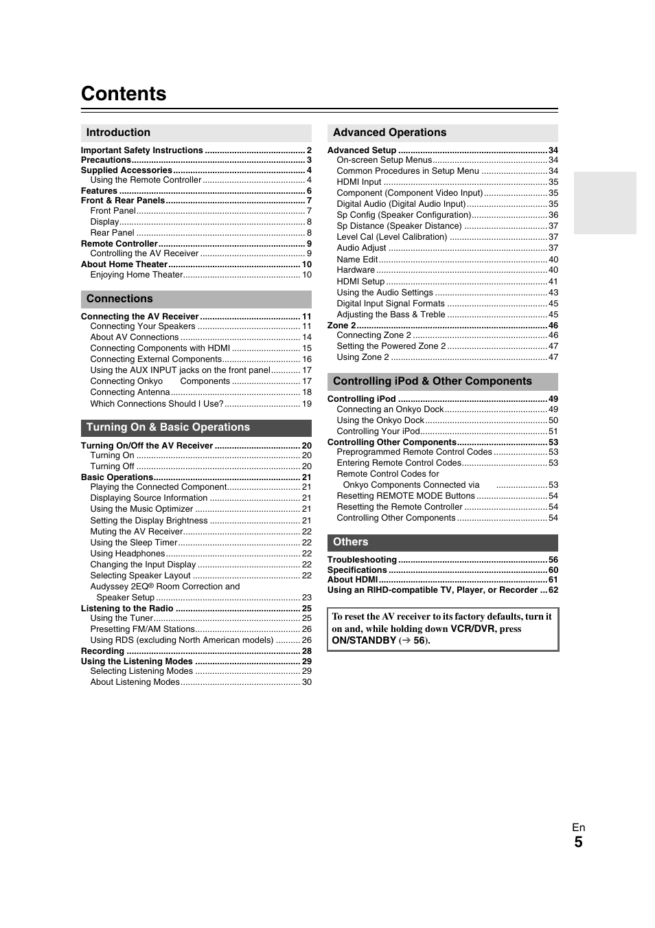 Onkyo TX-SR508 User Manual | Page 5 / 64