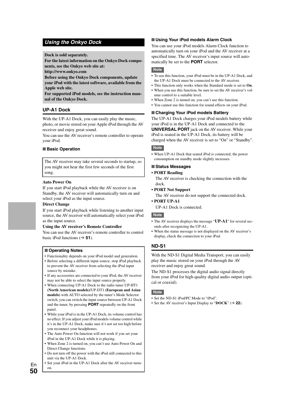 Using the onkyo dock | Onkyo TX-SR508 User Manual | Page 50 / 64