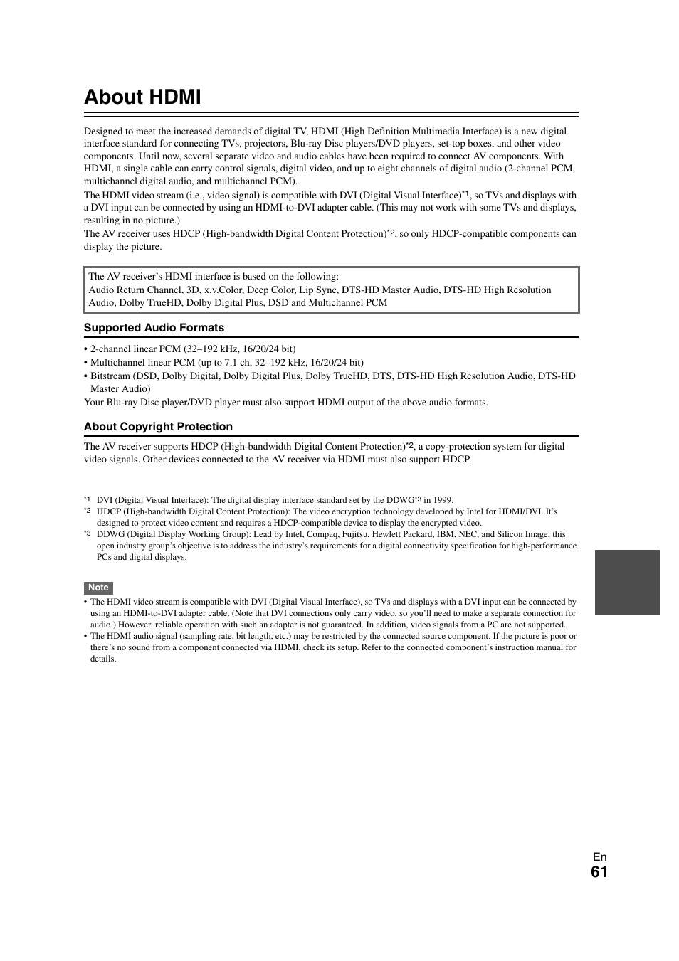 About hdmi, To “about hdmi | Onkyo TX-SR508 User Manual | Page 61 / 64