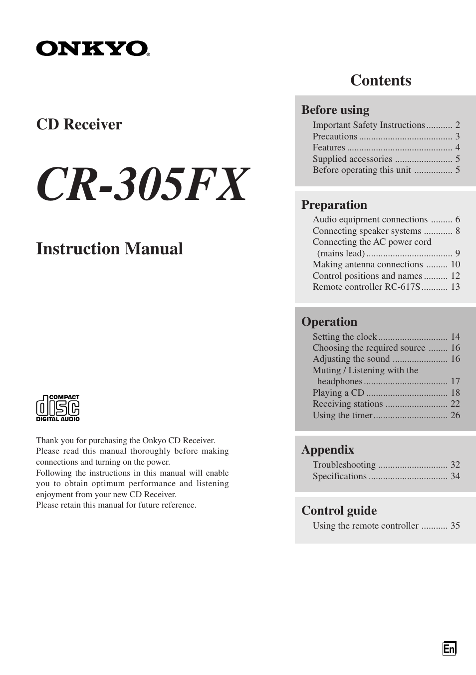 Onkyo CR-305FX User Manual | 36 pages