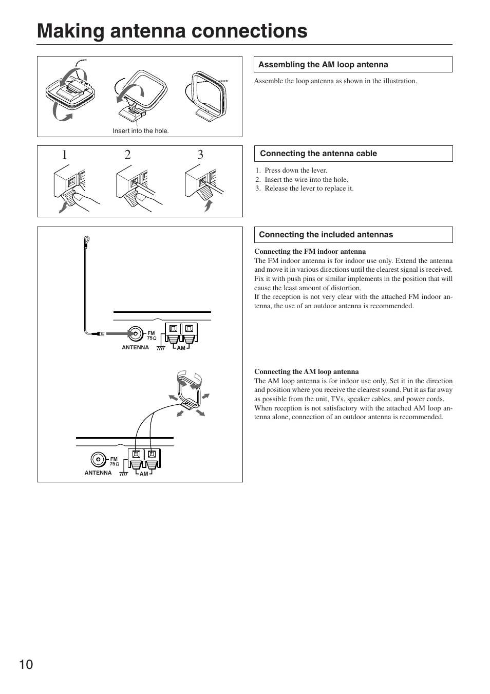 Making antenna connections | Onkyo CR-305FX User Manual | Page 10 / 36