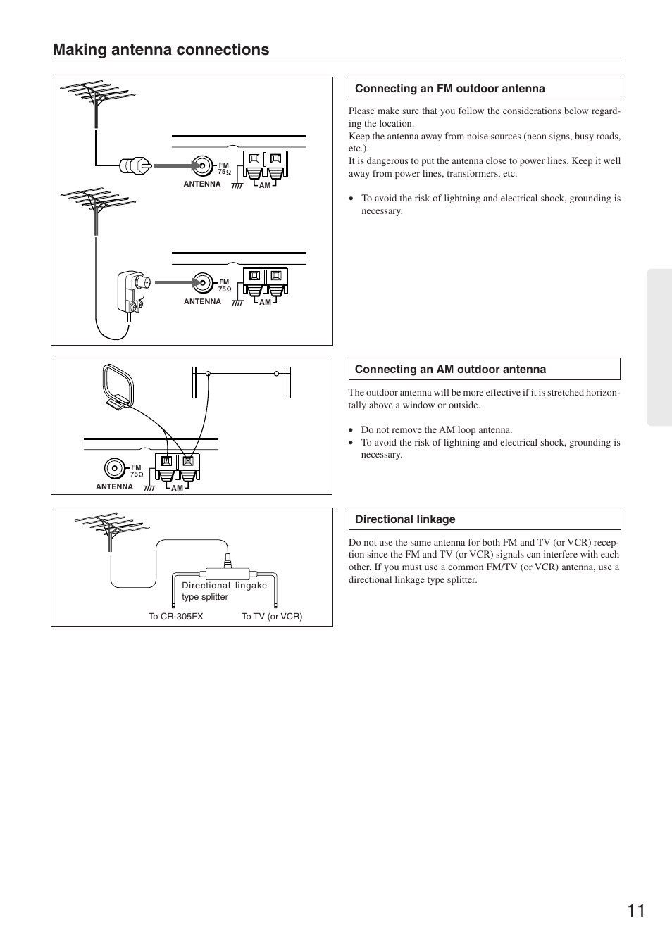 Making antenna connections | Onkyo CR-305FX User Manual | Page 11 / 36