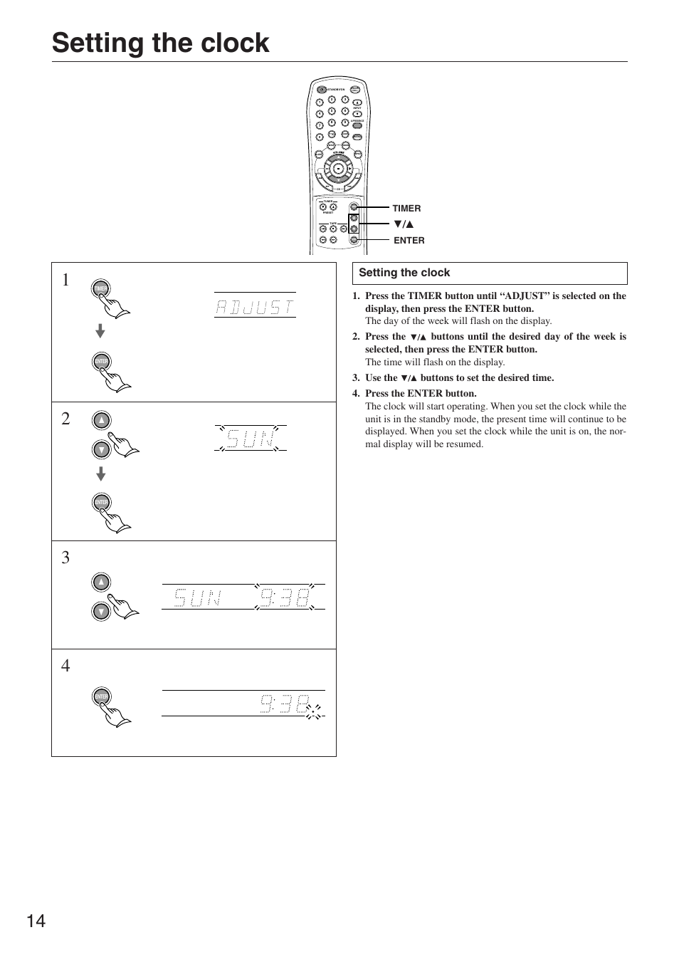 Setting the clock, Operation | Onkyo CR-305FX User Manual | Page 14 / 36