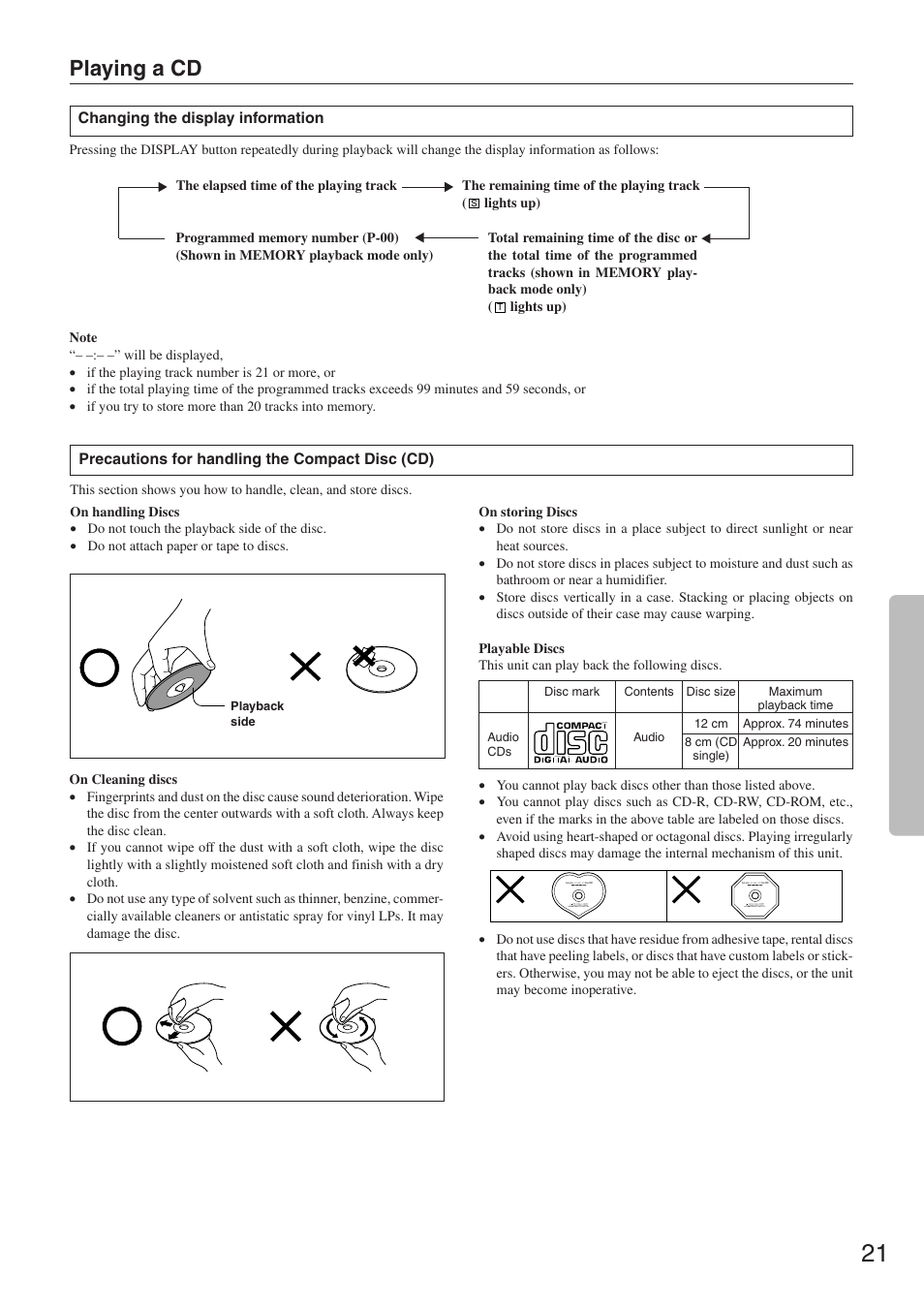 Playing a cd | Onkyo CR-305FX User Manual | Page 21 / 36