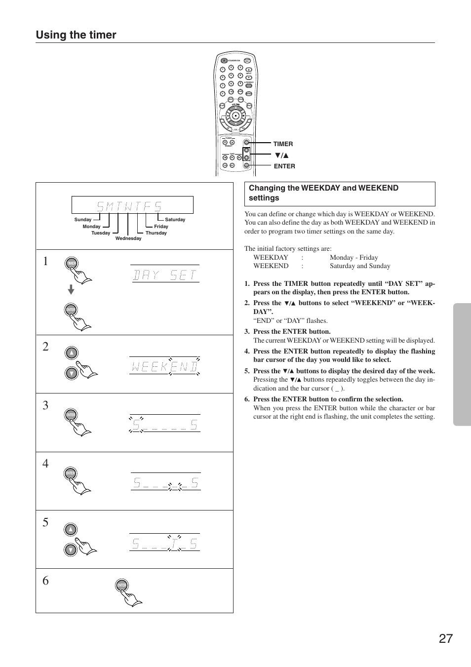 Using the timer, Changing the weekday and weekend settings | Onkyo CR-305FX User Manual | Page 27 / 36