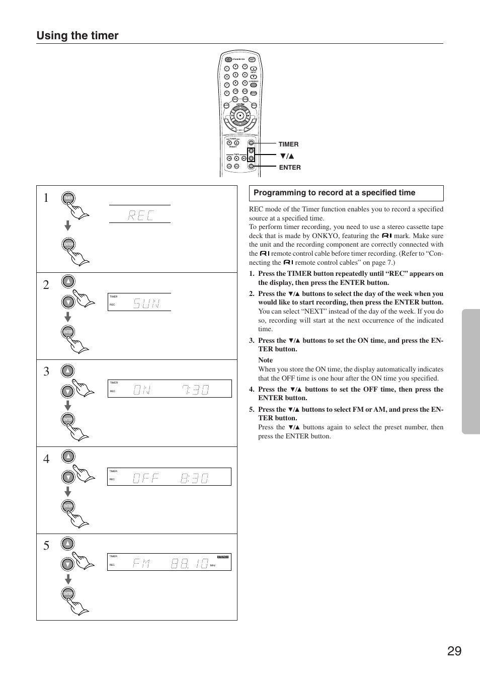 Using the timer, Programming to record at a specified time | Onkyo CR-305FX User Manual | Page 29 / 36