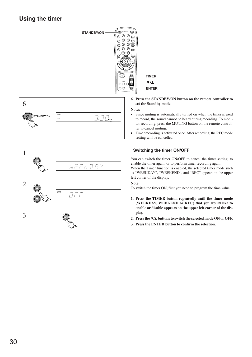 Using the timer, Switching the timer on/off | Onkyo CR-305FX User Manual | Page 30 / 36