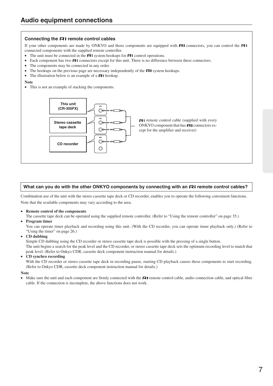 Audio equipment connections | Onkyo CR-305FX User Manual | Page 7 / 36