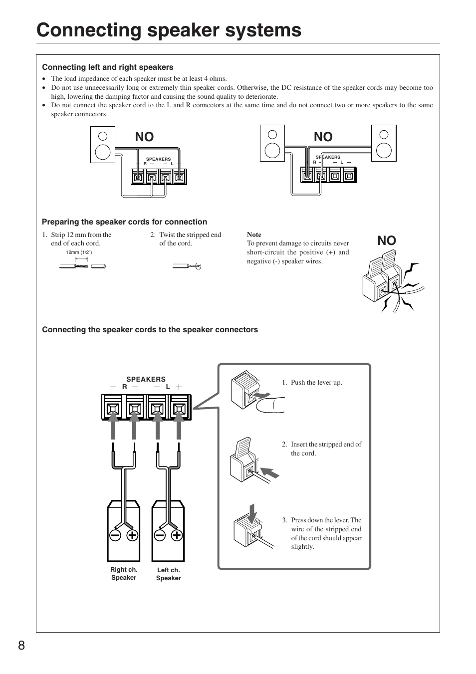 Connecting speaker systems | Onkyo CR-305FX User Manual | Page 8 / 36