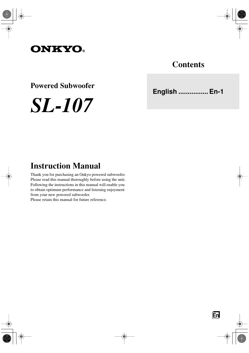 Onkyo SL-107 User Manual | 12 pages
