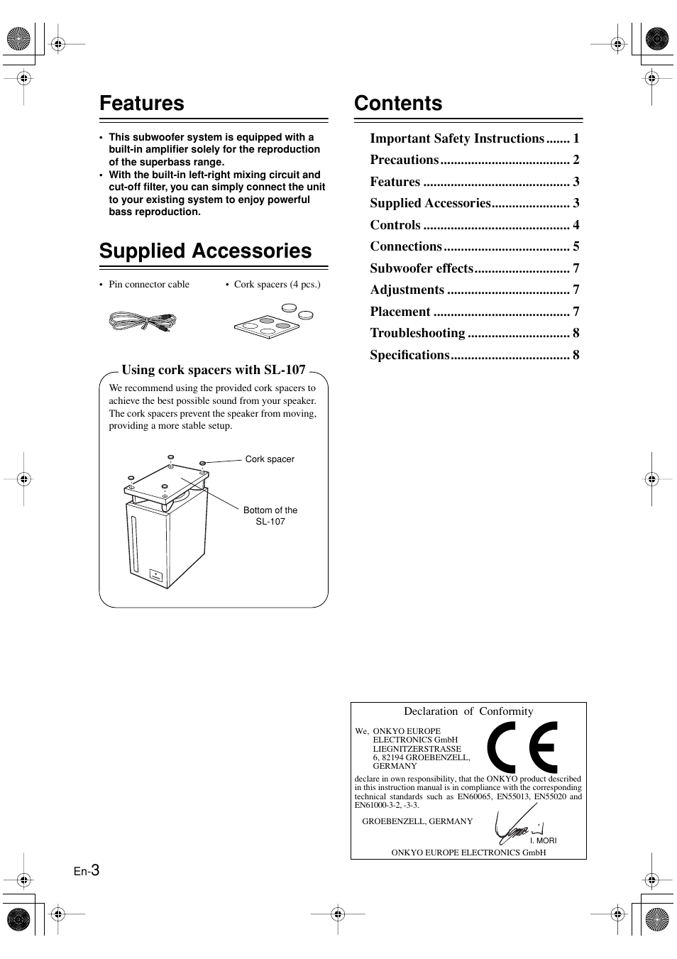 Onkyo SL-107 User Manual | Page 4 / 12