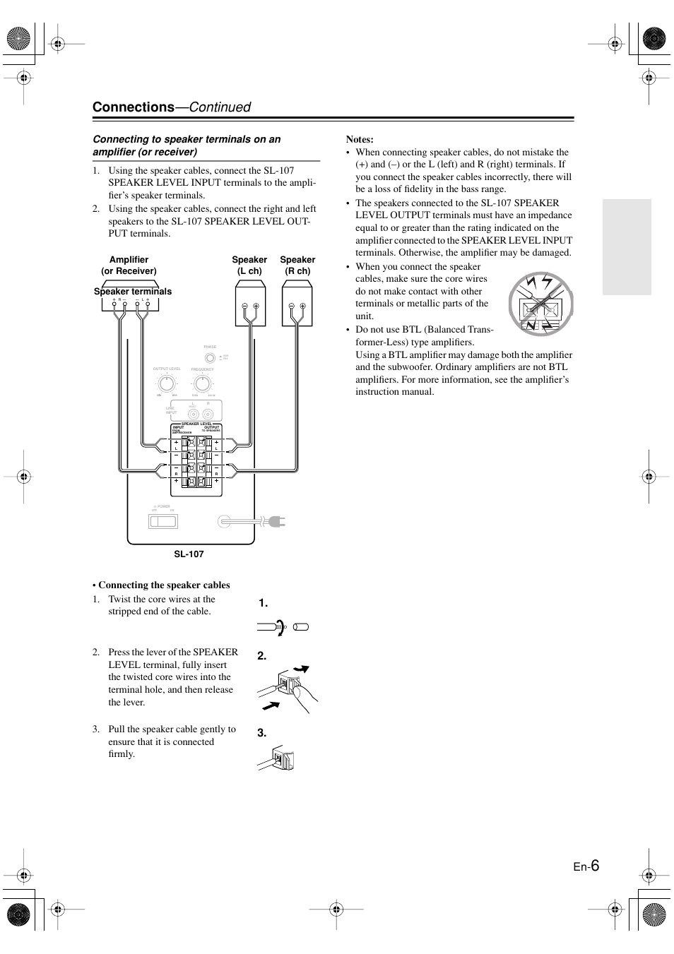 Connections —continued | Onkyo SL-107 User Manual | Page 7 / 12