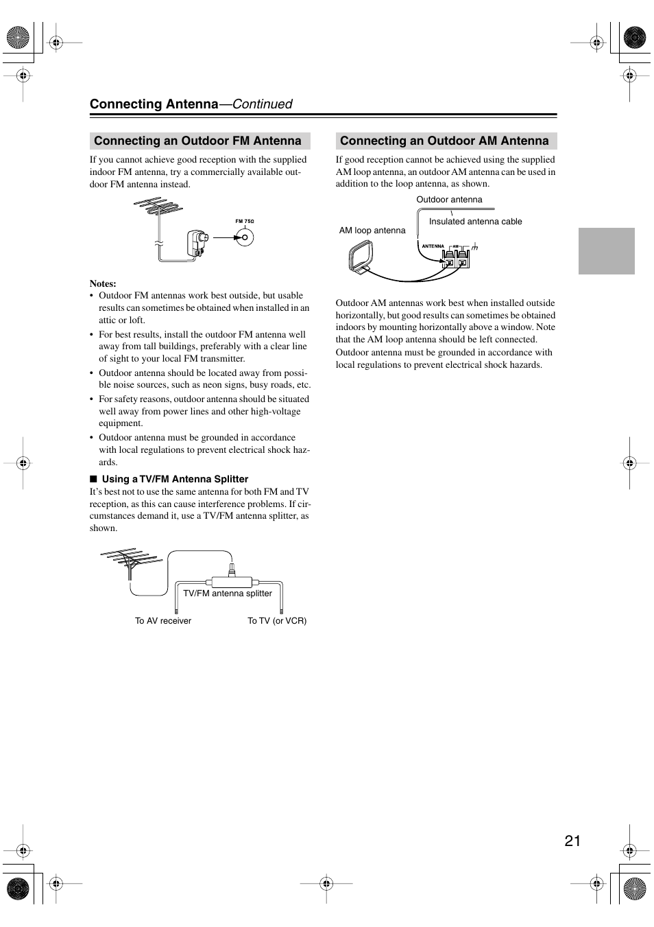Connecting antenna —continued | Onkyo TX-SR404 User Manual | Page 21 / 60