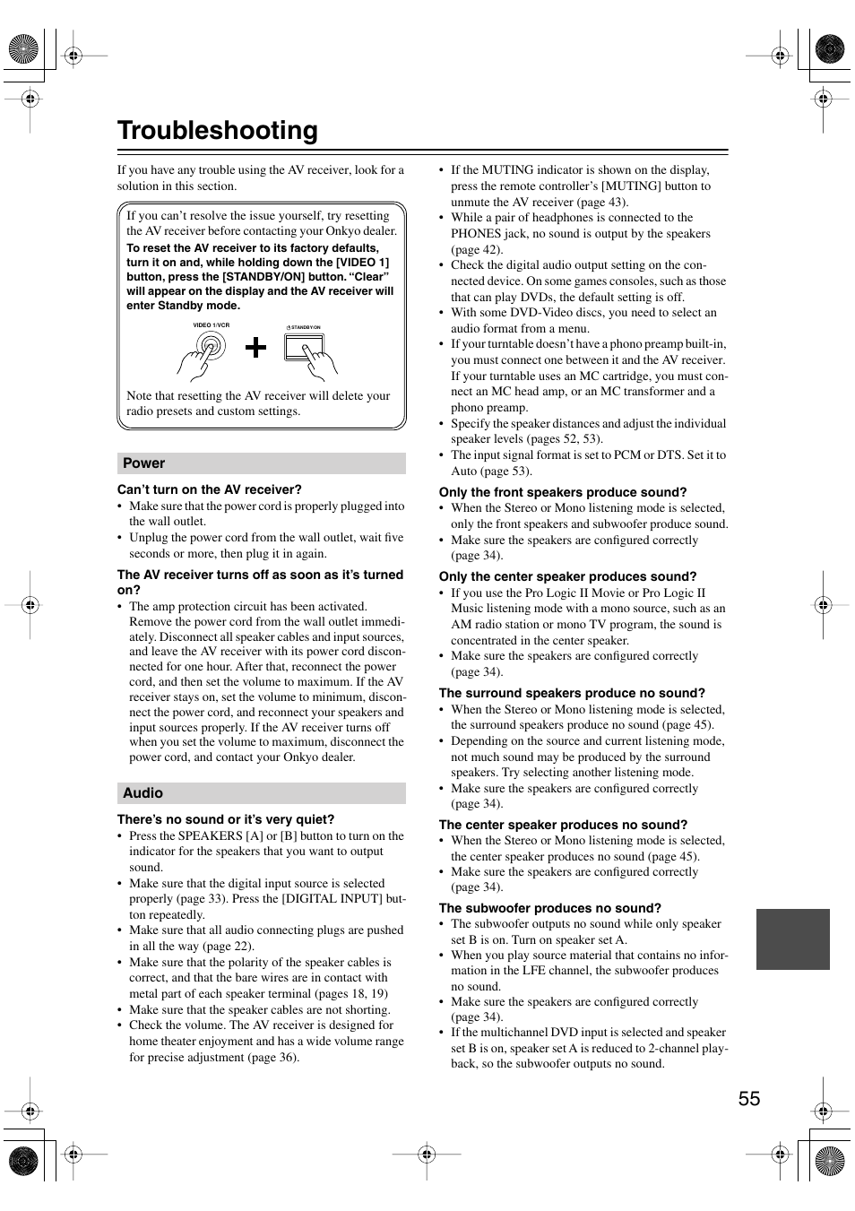 Troubleshooting | Onkyo TX-SR404 User Manual | Page 55 / 60