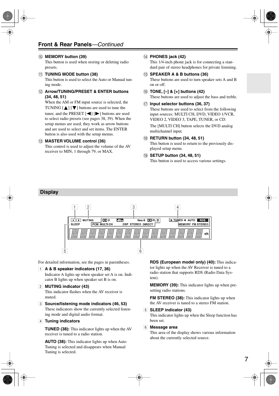 Front & rear panels —continued | Onkyo TX-SR404 User Manual | Page 7 / 60