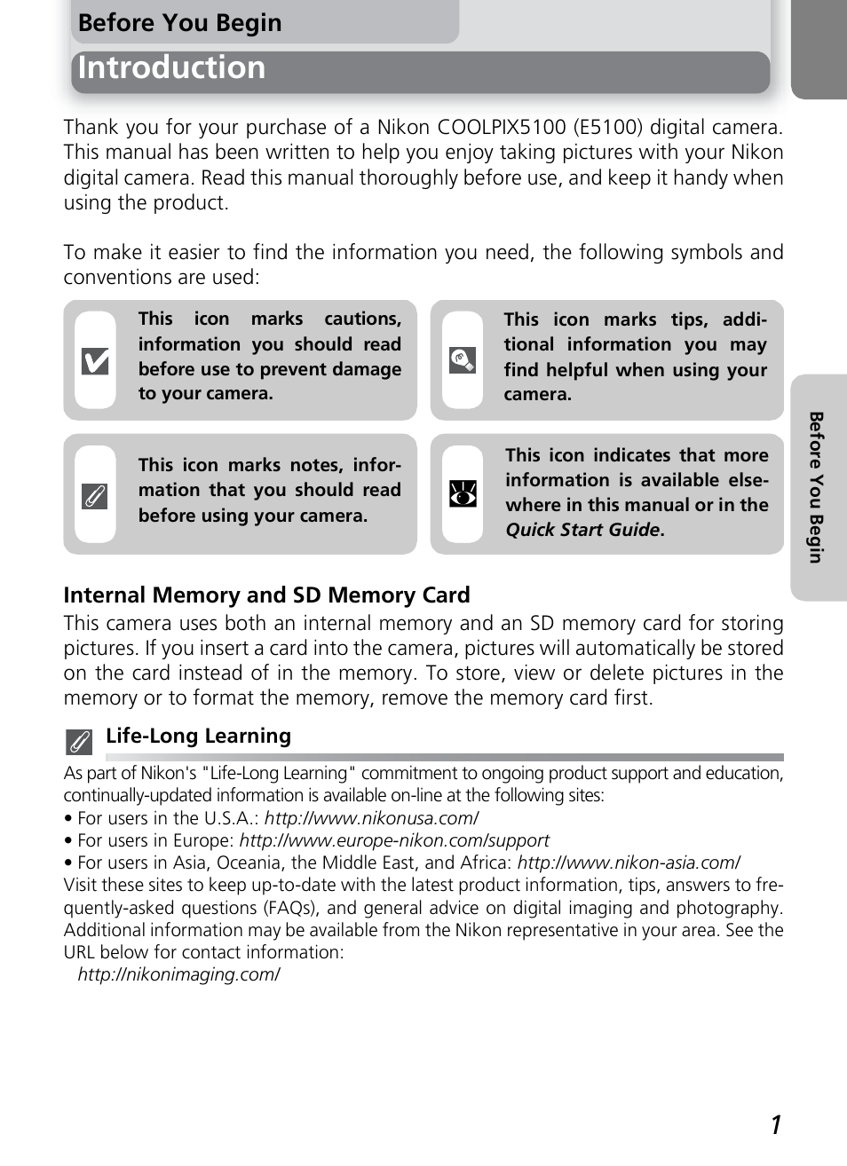 Introduction, Before you begin | Onkyo COOLPIX 5100 User Manual | Page 11 / 120