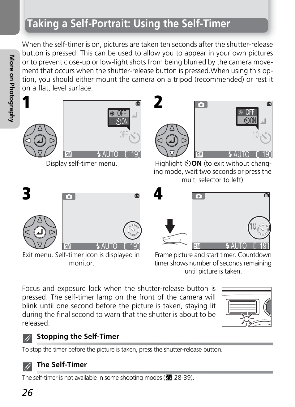 Taking a self-portrait: using the self-timer | Onkyo COOLPIX 5100 User Manual | Page 36 / 120