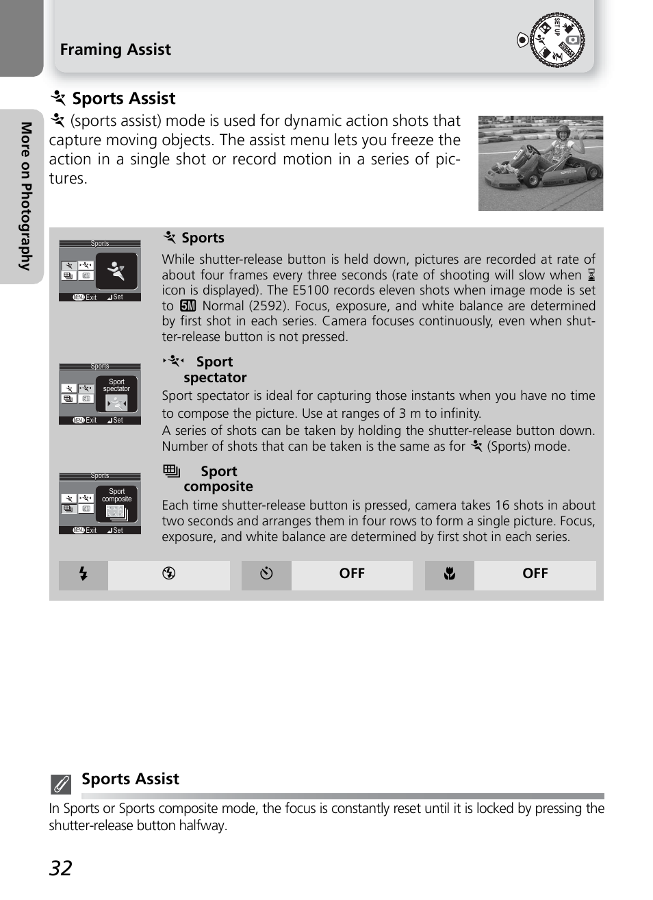 J sports assist, Framing assist | Onkyo COOLPIX 5100 User Manual | Page 42 / 120