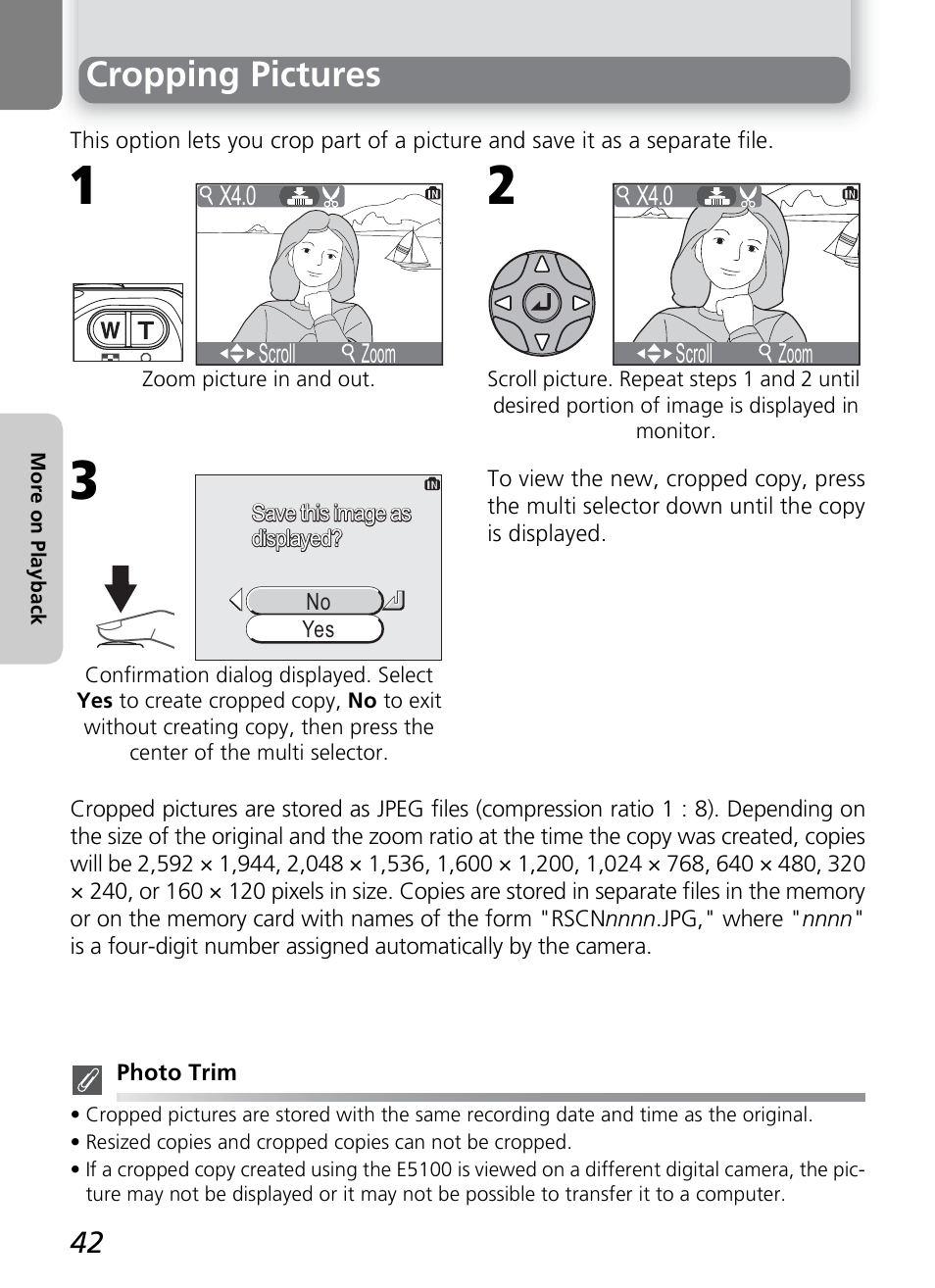 Cropping pictures | Onkyo COOLPIX 5100 User Manual | Page 52 / 120