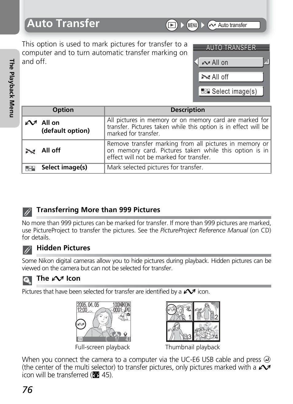 Auto transfer | Onkyo COOLPIX 5100 User Manual | Page 86 / 120