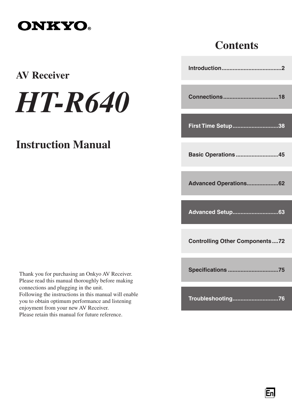 Onkyo HT-R640 User Manual | 80 pages