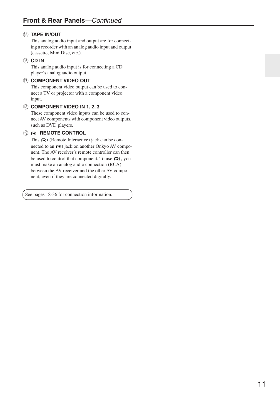 Front & rear panels —continued | Onkyo HT-R640 User Manual | Page 11 / 80