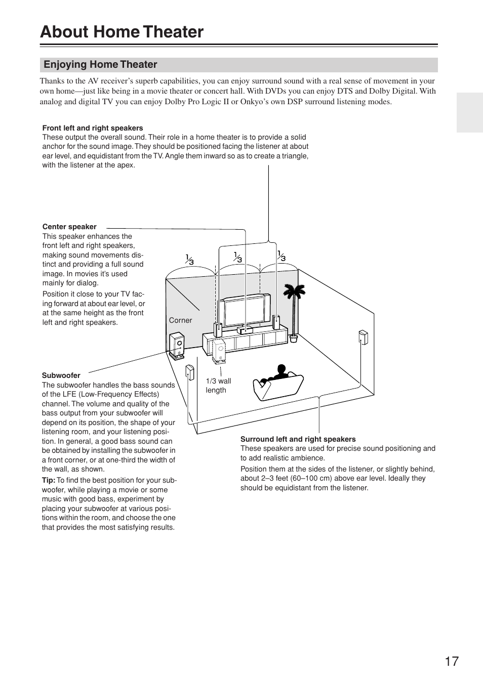 About home theater, Enjoying home theater | Onkyo HT-R640 User Manual | Page 17 / 80