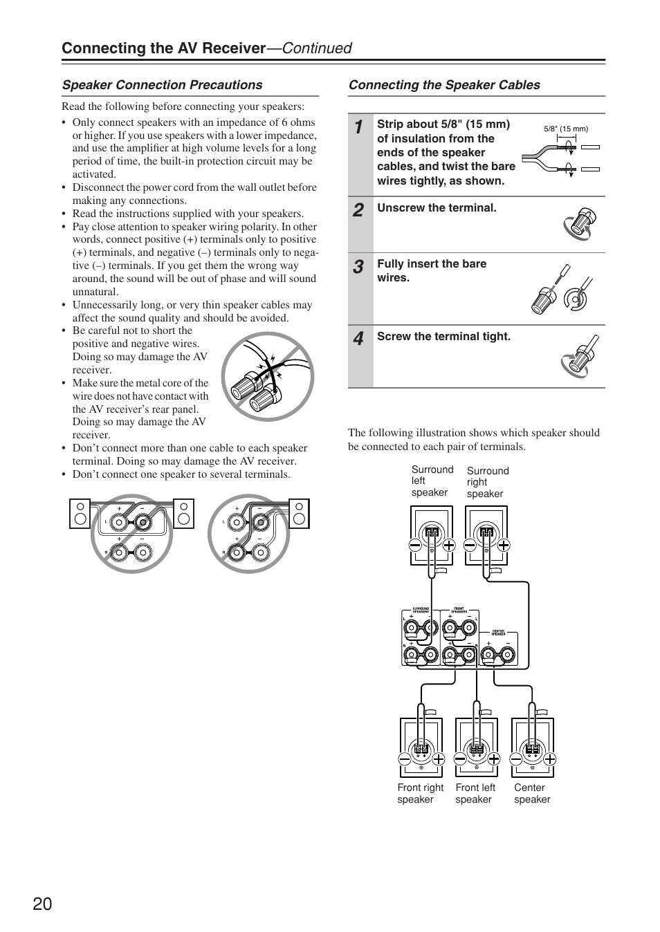 Connecting the av receiver —continued | Onkyo HT-R640 User Manual | Page 20 / 80