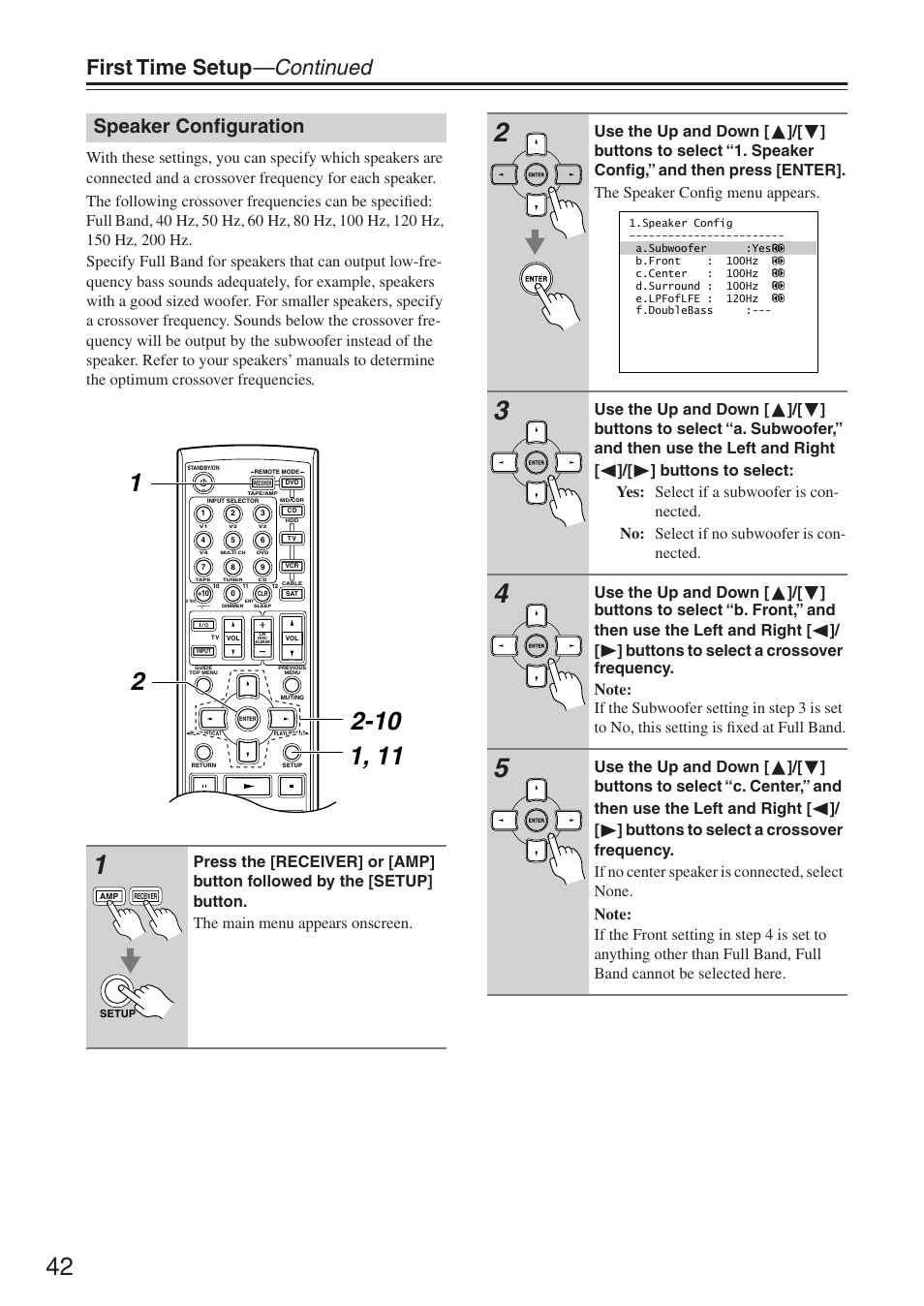 First time setup —continued, Speaker configuration | Onkyo HT-R640 User Manual | Page 42 / 80