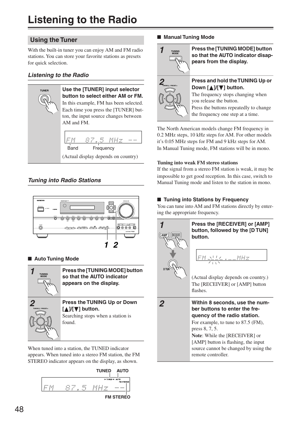 Listening to the radio, Using the tuner | Onkyo HT-R640 User Manual | Page 48 / 80