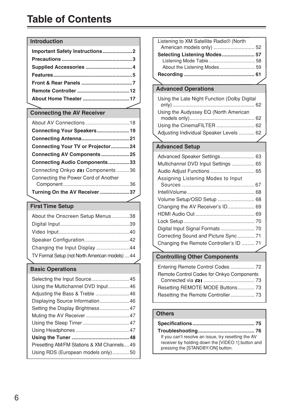 Onkyo HT-R640 User Manual | Page 6 / 80