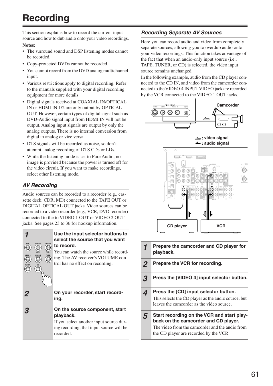 Recording | Onkyo HT-R640 User Manual | Page 61 / 80