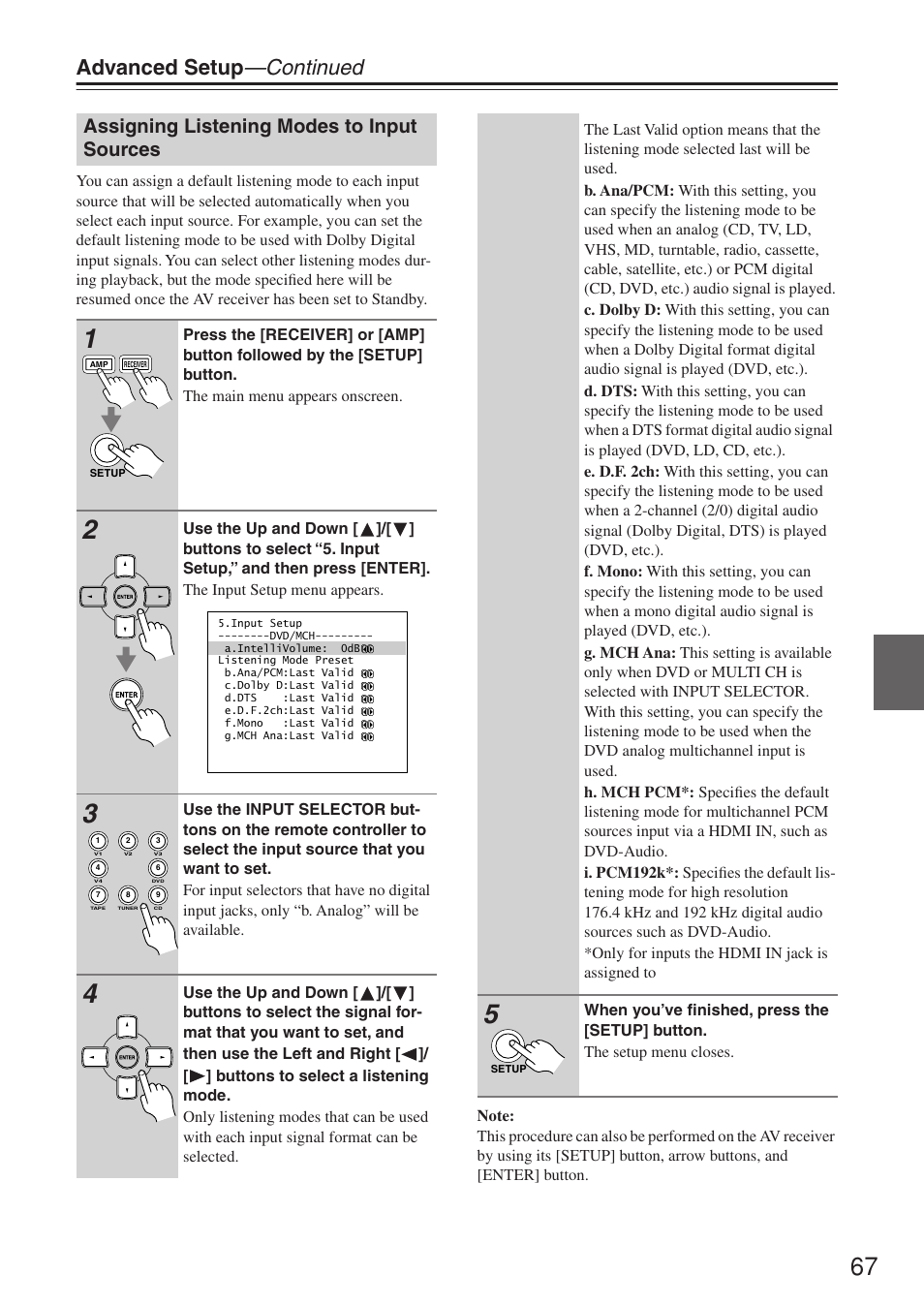 Advanced setup —continued, Assigning listening modes to input sources | Onkyo HT-R640 User Manual | Page 67 / 80