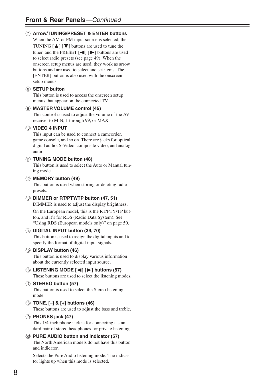 Front & rear panels —continued | Onkyo HT-R640 User Manual | Page 8 / 80