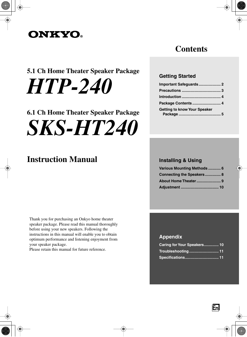 Onkyo HTP-240 User Manual | 12 pages