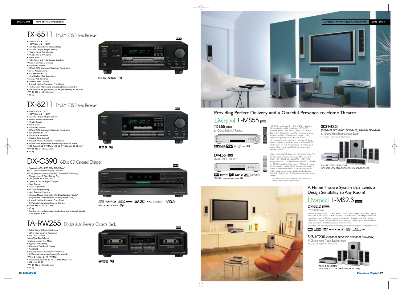 Tx-8511, Tx-8211, Ta-rw255 | Dx-c390, L-ms2.3 l-ms55, Fm/am rds stereo receiver, Double auto-reverse cassette deck, Disc cd carousel changer | Onkyo TX-SR503E User Manual | Page 10 / 14