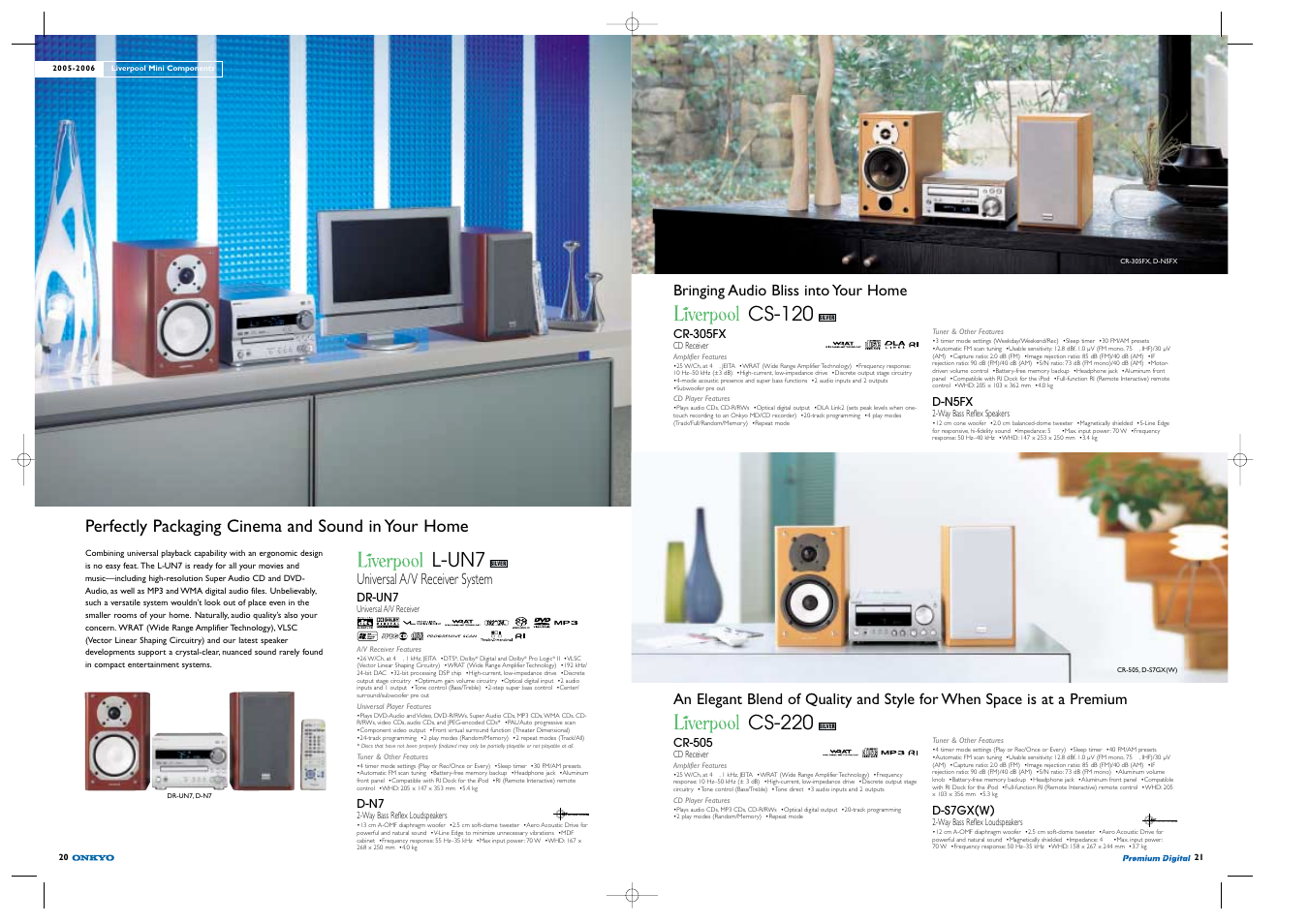 Cs-220, Cs-120, L-un7 | Perfectly packaging cinema and sound in your home, Bringing audio bliss into your home, Universal a/v receiver system | Onkyo TX-SR503E User Manual | Page 11 / 14
